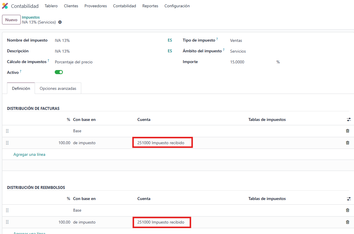 Configuración de Impuestos